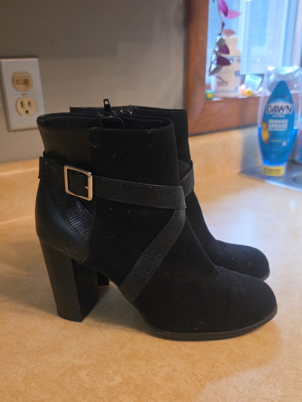 Women's Black Suede-Look Ankle Booties with Strap Detail